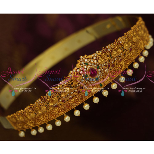 H12370 32-42 Inches Latest Bridal South Indian Jewellery AD Oddiyanam Nakshi Matte Antique Reddish Gold Online