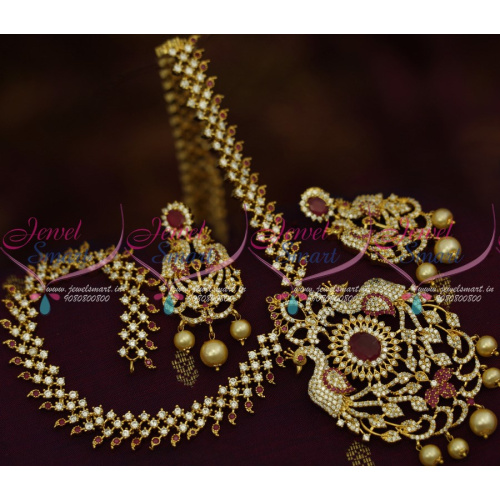 NL12414 AD Jewellery White Ruby Medium Haram Matching Earrings Gold Design Fashion Latest Online