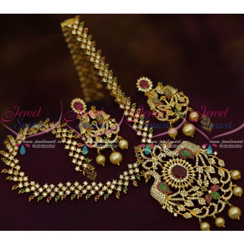 NL12415 AD Jewellery Multi Colour Medium Haram Matching Earrings Gold Design Fashion Latest Online