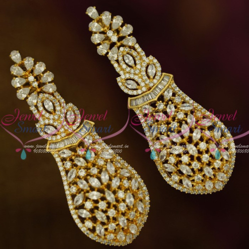ER12395W AD White Stones Sparkling Earrings Long Size Diamond Finish Jewellery Shop Online