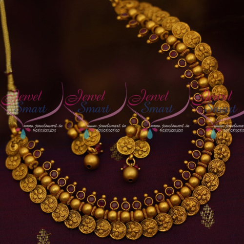 NL12346 Floral Coin Necklace Beads Design Red Stones Latest Antique Jewelry Collections Online