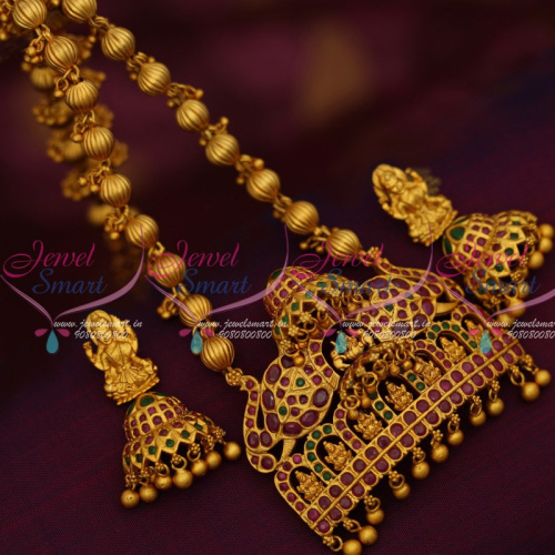 NL12440 Ruby Emerald Ashtalakshmi Design Chapparam Prabhavali Antique Temple Jewellery Nagas Ball Chain Pendant Shop Online