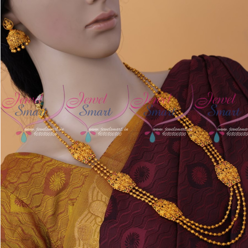 NL12361RG 3 Line Beads Mala Temple Mugappu Haram Ruby Green Reddish Matte Finish Jewellery Shop Online