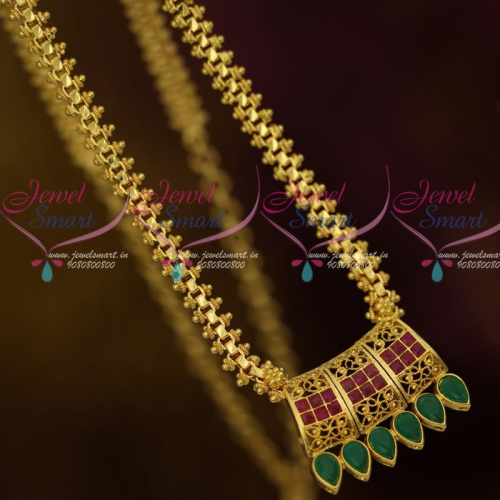 CS12350 AD Ruby Emerald Chain Pendant Low Price Gold Plated South Indian Jewellery Online