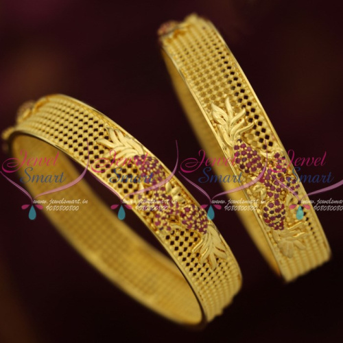 B12436 Light Matte Forming Broad Light Weigh Ruby Bangles Brass Metal One Gram Jewellery Collections Shop Online