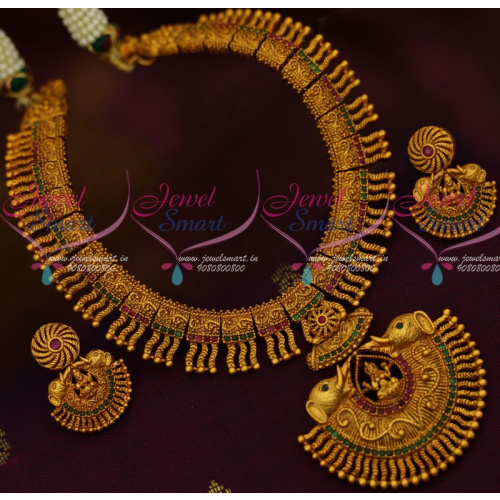 NL12326 Kerala Style South Indian Temple Necklace Matte Reddish Gold Imitation Designs Shop Online