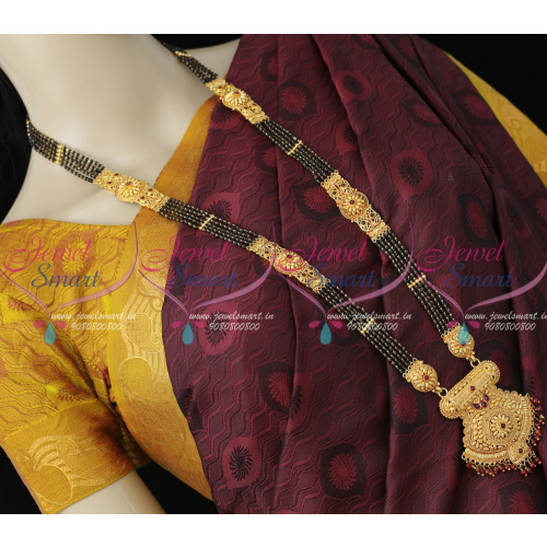 NL12384 32 Inches 5 Line Black Beads Mangalsutra One Gram Gold Latest Traditional Premium Finish Jewellery Shop Online