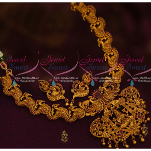 NL12359 Beautiful Nakshi Work Peacock Jewellery Temple Pendant Ruby Stones Shop Online