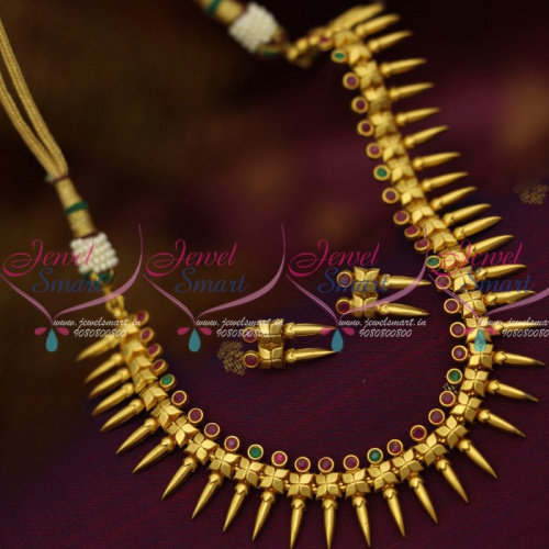 NL12420 Kerala Style One Gram Gold Delicate Short Necklace Screwback Earrings Shop Online