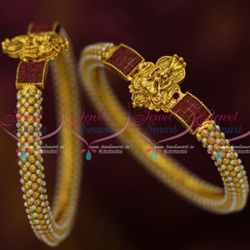 NL12429 Temple God Design Pearl Bangle 2 Pcs Set Antique Fashion Jewellery Latest Design Shop Online