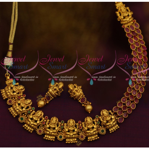 NL12360 Ruby Green AD Lakshmi God Design Matte Nakshi Nagas South Traditional Temple Jewellery Online