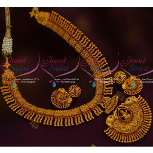NL12327 Kerala Style Ruby Stones Temple Necklace Matte Reddish Gold Imitation Designs Shop Online