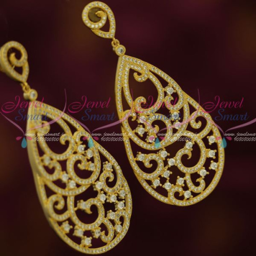 ER12549 AD Stones Oval Design Drops Big Long Earrings Latest Fashion Jewellery Shop Online
