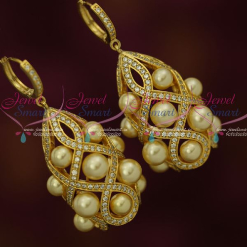 ER12548 AD Stones Pearl Oval Design Drops Hook Earrings Latest Fashion Jewellery Shop Online