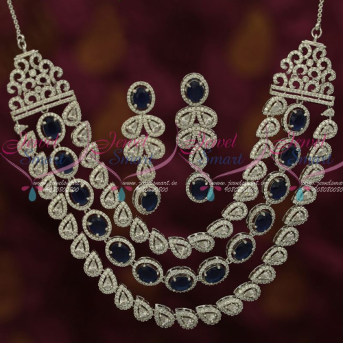 NL12250B Exclusive Diamond Finish Jewellery Rhodium Sapphire Blue AD Layered Designs New