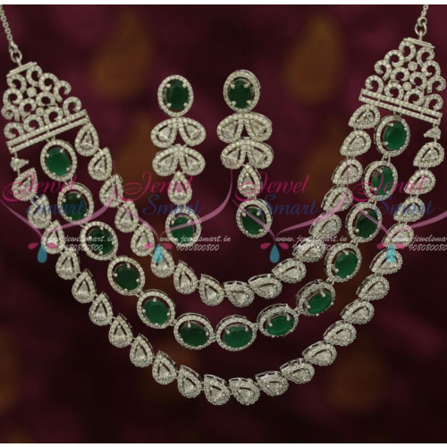 NL12250G Exclusive Diamond Finish Jewellery Rhodium Emerald Green AD Layered Designs New