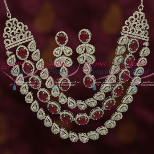 NL12550R Exclusive Diamond Finish Jewellery Rhodium Ruby Red AD Layered Designs New