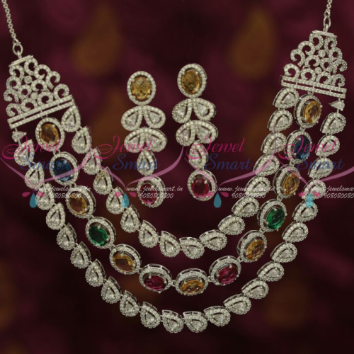 NL12250M Exclusive Diamond Finish Jewellery Rhodium Multi Colour AD Layered Designs New