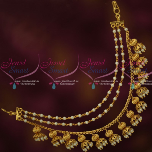 EC12514 Bahubaali Movie Devasena Style Earchains Maatil Pearl Drops Gold Plated Jewellery Shop Online