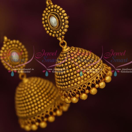 J4915 Antique Beads Traditional Broad Big Jhumka Earrings Latest Fashion Online