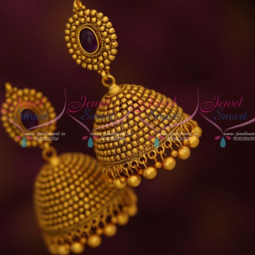J4916 Antique Beads Kemp Traditional Broad Big Jhumka Earrings Latest Fashion Online