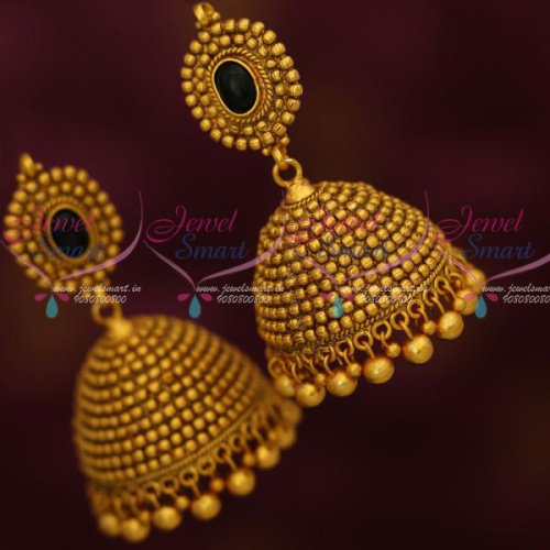 J12581P Purple Colour Stones Beads Big Jhumka Earrings Bead Drops Matte Antique Jewellery Shop Online