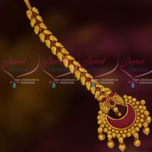 T12529R South Indian Traditional Jewellery Big Red Stone Maang Tikka Fany Designs 