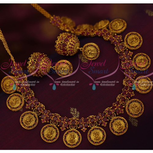 NL12191R Lord Ganesh Vinayagar Ruby Stones Broad Gold Inspired Jewellery Temple Designs Shop Online