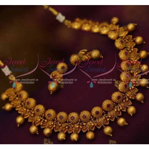 NL12559R Floral Design Golden Bead Drops Ruby Stones Latest Matte Fashion Jewellery Online