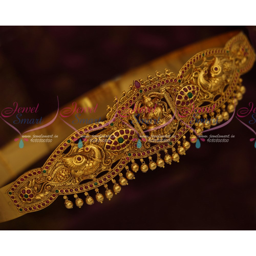 H12541RG South Indian Traditional Ruby Emerald Oddiyanam Latest Laxmi Nagas Jewellery Matte Dull Reddish Gold Shop Online