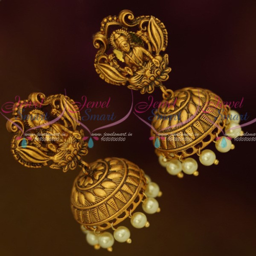 J12500 Temple Jewellery Antique Matte Dull Gold Jhumka Earrings Latest Traditional Designs Shop Online