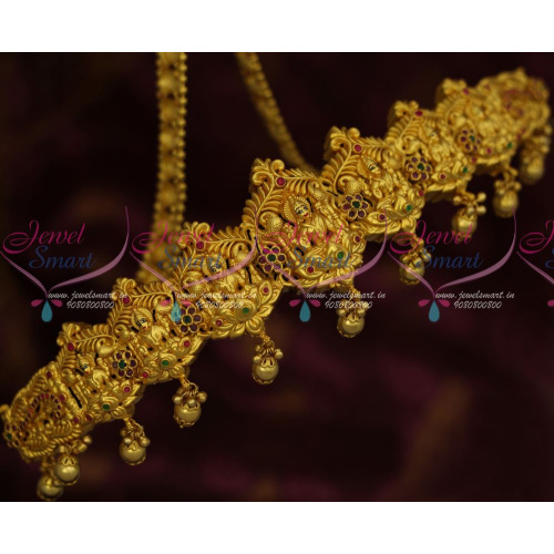 H12568 Nagas One Gram Jewellery Gold Finish Hand Painting Temple Design Mango Chain Flexible Vaddanam Bridal 