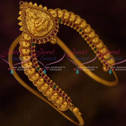 AR12556RG South Indian Traditional Temple Peacock Aravanki Latest Matte Finish Bridal Jewellery Red Green Stones Shop Online