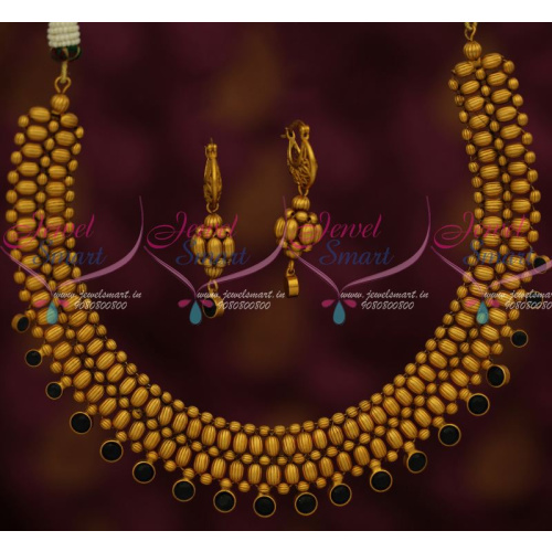 NL12616B Hand Beaded Thushi Necklace Black Stone Drops Latest Fashion Jewellery Designs Shop Online