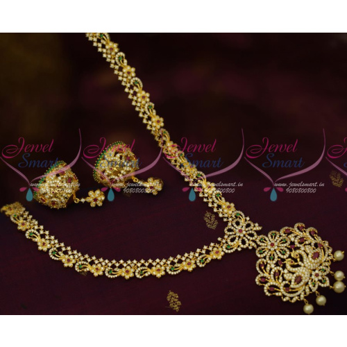 NL12836RG Ruby Emerald AD Jewellery Haram Latest Peacock Fashion Jewellery Designs Shop Online