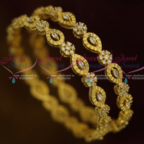 B12743 Light Gold Matte AD White Fancy Design Bangles Latest Fashion Jewellery