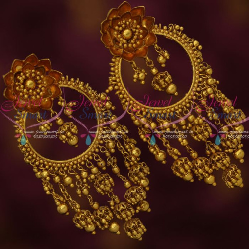 ER12629 Bahubaali Movie Devasena Style Big Beads Danglers Earrings Antique Gold Plated Jewellery Shop Online