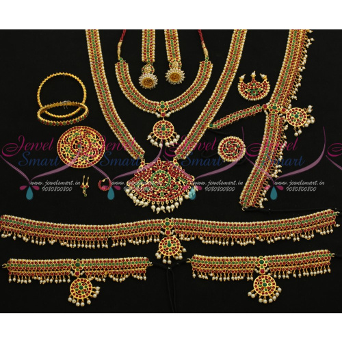 D12802 Classical Bharathanatiyam Dance Jewellery Set Multi Colour Stones Traditional Low Price Ornaments.