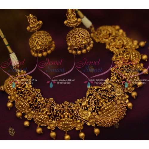 NL12714 Big Broad Temple Jewellery Antique Matte Gold Latest Traditional Jhumka Earrings Shop Online
