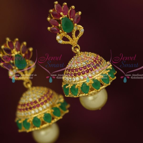 J12677M Beautiful Look AD Multi Colour Sparkling Jewellery Jhumka Earrings Latest Designs Shop Online