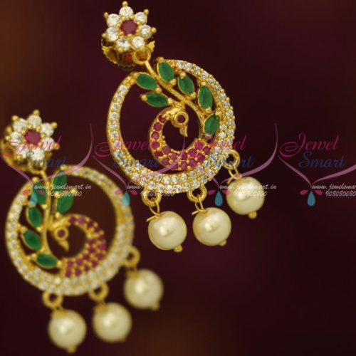 ER12680M Stylish AD Multi Colour Peacock Earrings Small Design Fashion Jewellery Shop Online