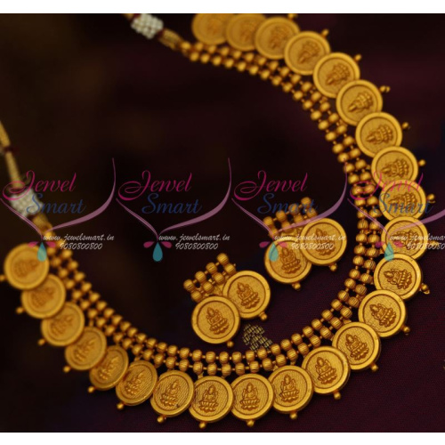 NL12640 Plain Matte Gold Finish Laxmi God Embossed Design Latest Coin Necklace Shop Online