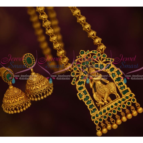 CS12788G Lord Gopal Krishna Temple Antique Matte Finish Jewelry Emerald Hand Setting Collections Online