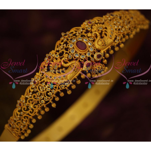 H11751R Uncut Stones Matte Antique Reddish Gold Kemp AD Oddiyanam Latest Fashion Bridal Jewellery Online