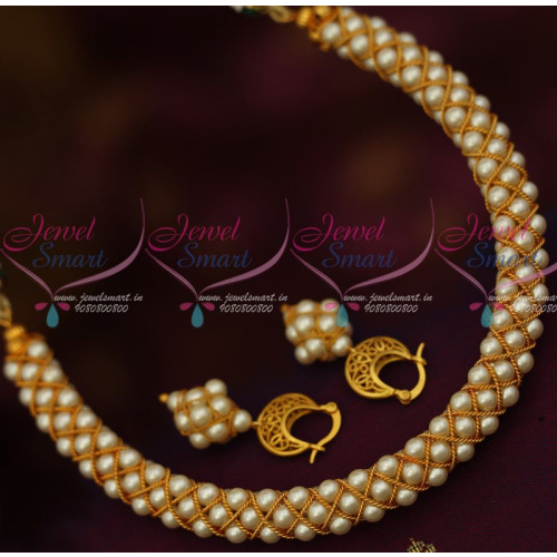 NL12704 White Pearl Jewellery Handmade Pattern Matte Finish Metal String Latest Fashion Shop Online