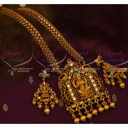 NL12728 Exclusive Temple Jewellery Semi Precious Stone Chain Hand Setting Gold Finish Latest Online