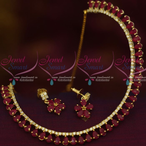 NL12832R Ruby Red Colour AD Stones Thin Delicate Jewellery Set Low Price Shop Online