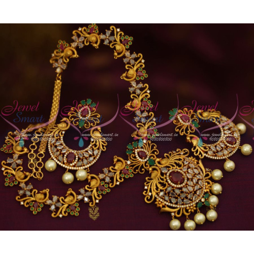 NL12817M Semi Precious Multi Colour AD Stones Peacock Jewellery Matte Gold Finish Latest Design Shop Online