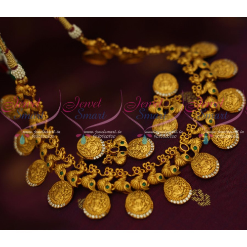 NL12770 Gold Finish Peacock Laxmi Coin Exclusive Traditional Antique Jewellery AD Stones Designs Online