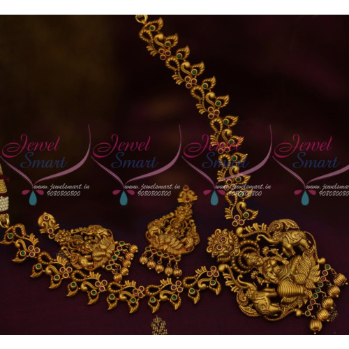 NL12816 Antique Gajalakshmi Pendant Matte Finish Premium Jewellery Set Ruby Emerald Stones 